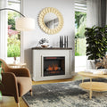 Washington 48 Inch Fireplace With Mantel, Jasmine Whitewash And Barnwood Finish Up To 40 Powder Coated Electric White 400 Coastal,Farmhouse,Nautical Yes Insert Solid Wood Electric
