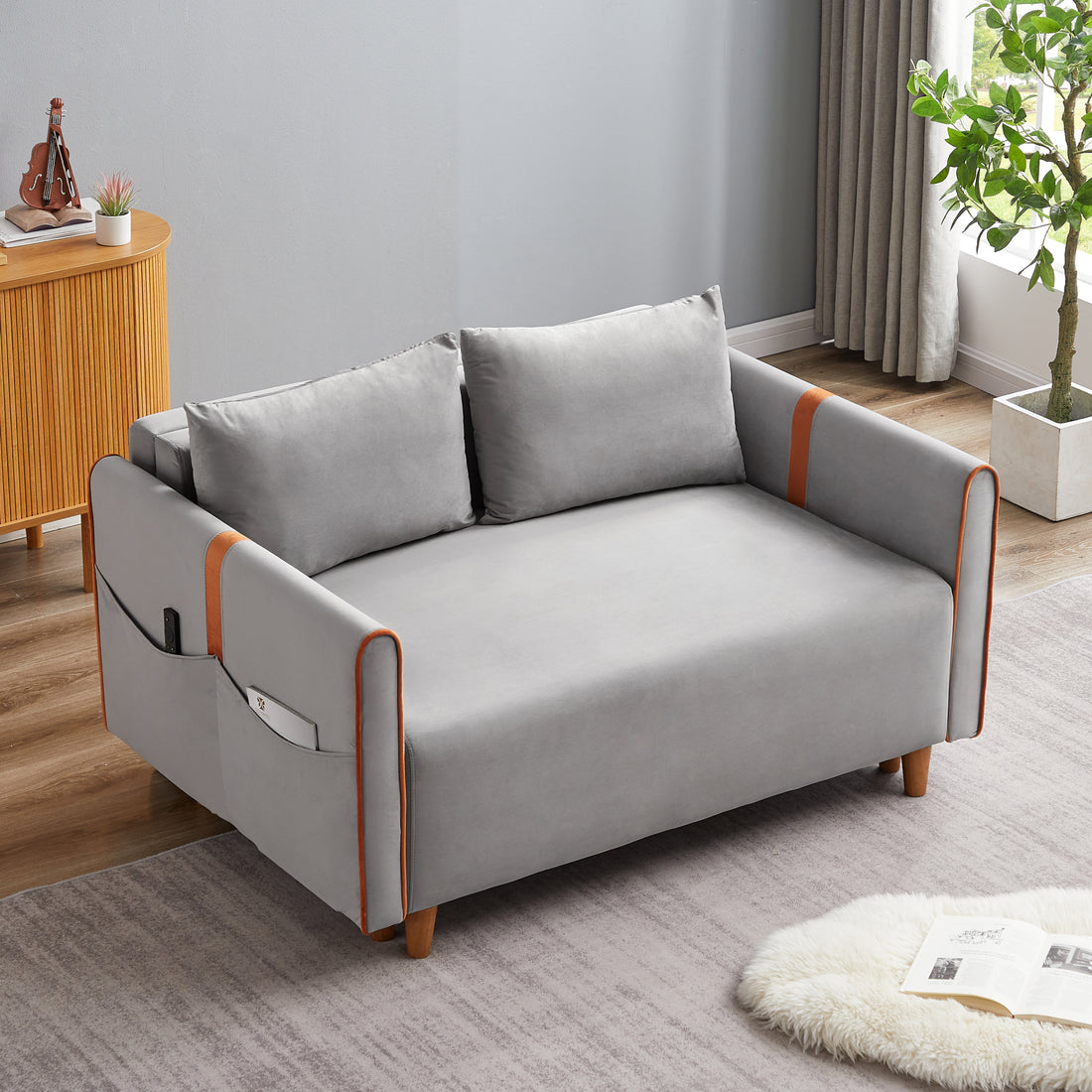 Convertible Comfortable Sleeper Velvet Sofa Couch With Storage For For Living Room Bedroom Sofabed Gray Gray Velvet