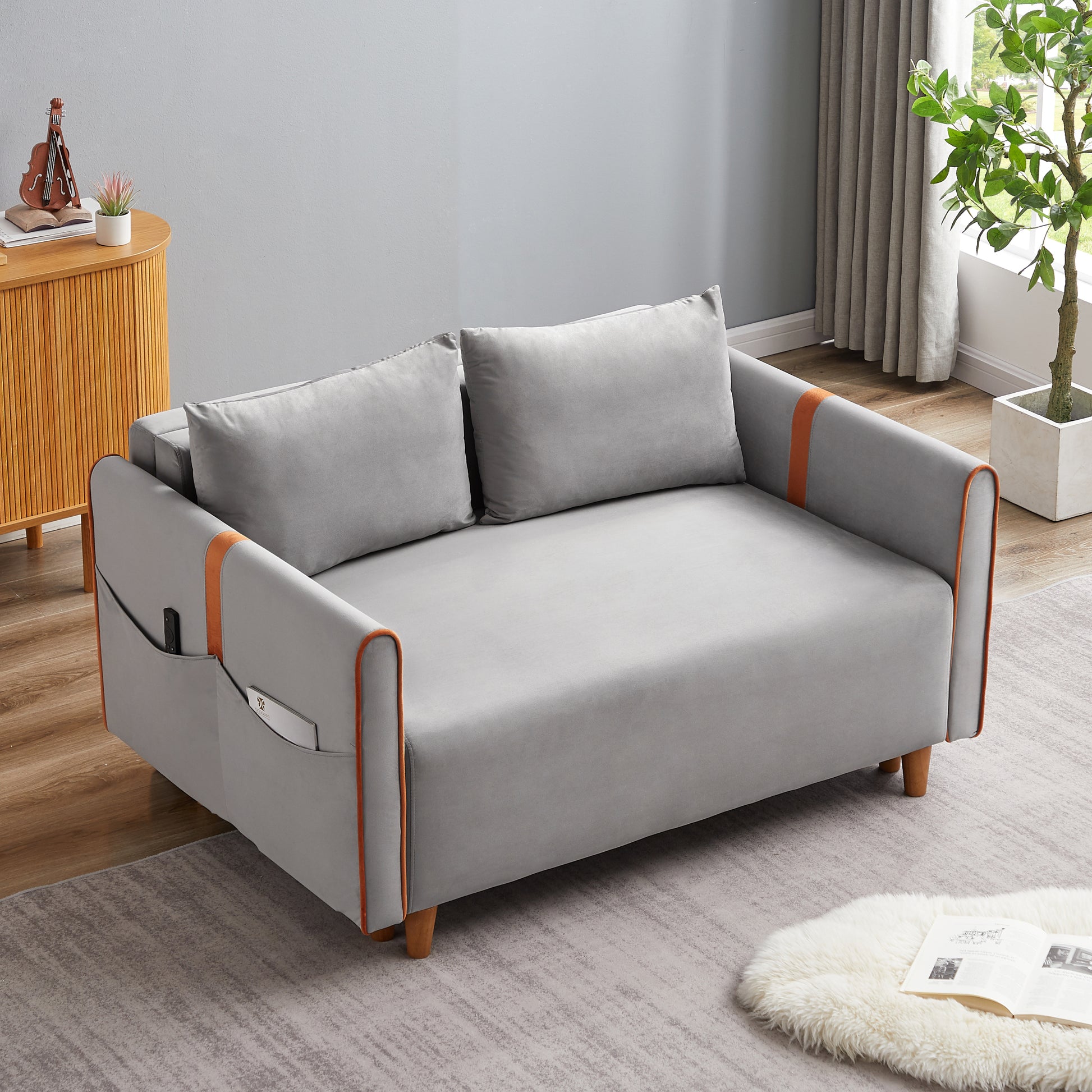 Convertible Comfortable Sleeper Velvet Sofa Couch With Storage For For Living Room Bedroom Sofabed Gray Gray Velvet