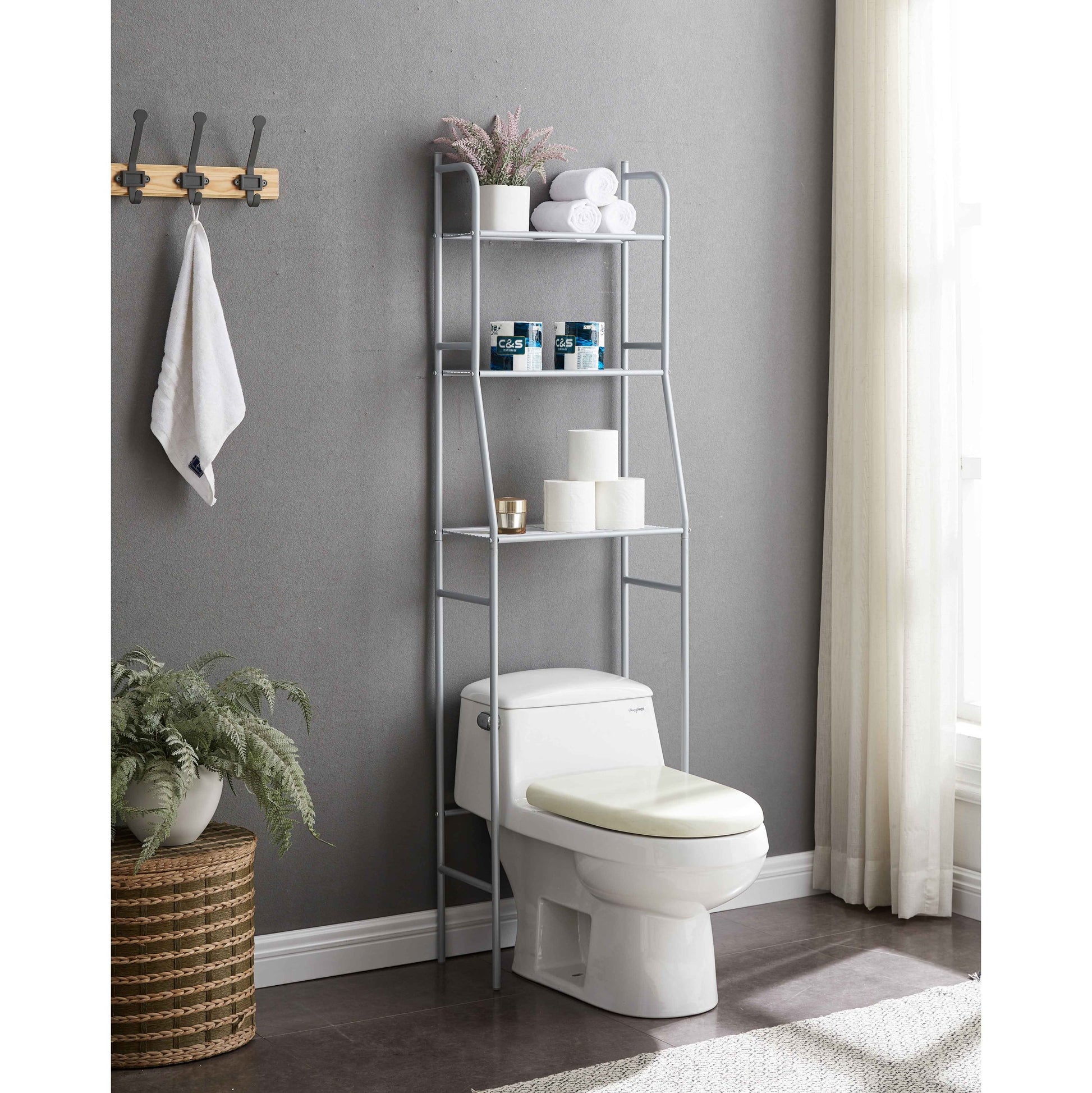 Three Tier Over The Toilet Storage Shelf Silver Silver Particle Board