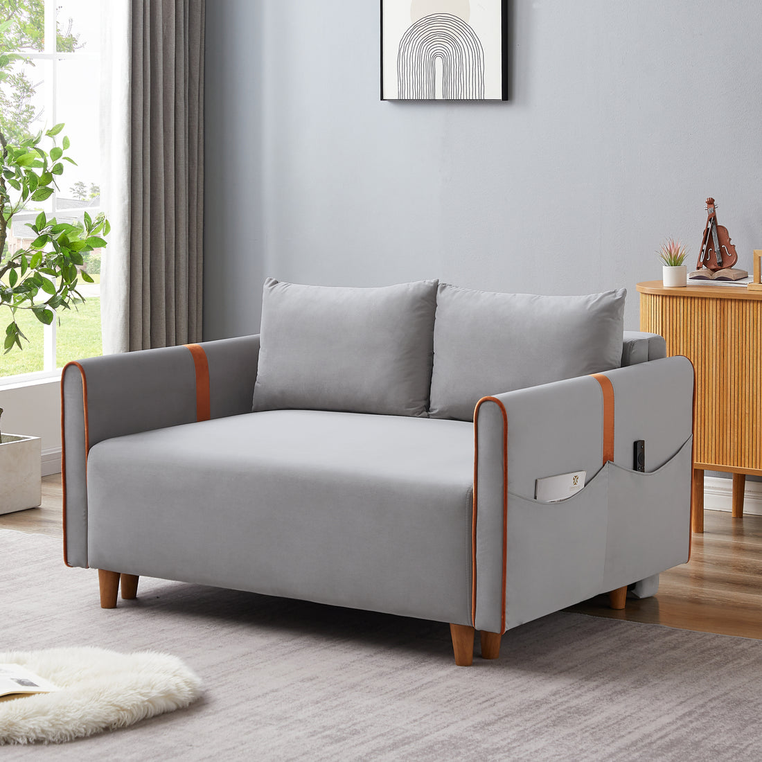 Convertible Comfortable Sleeper Velvet Sofa Couch With Storage For For Living Room Bedroom Sofabed Gray Gray Velvet