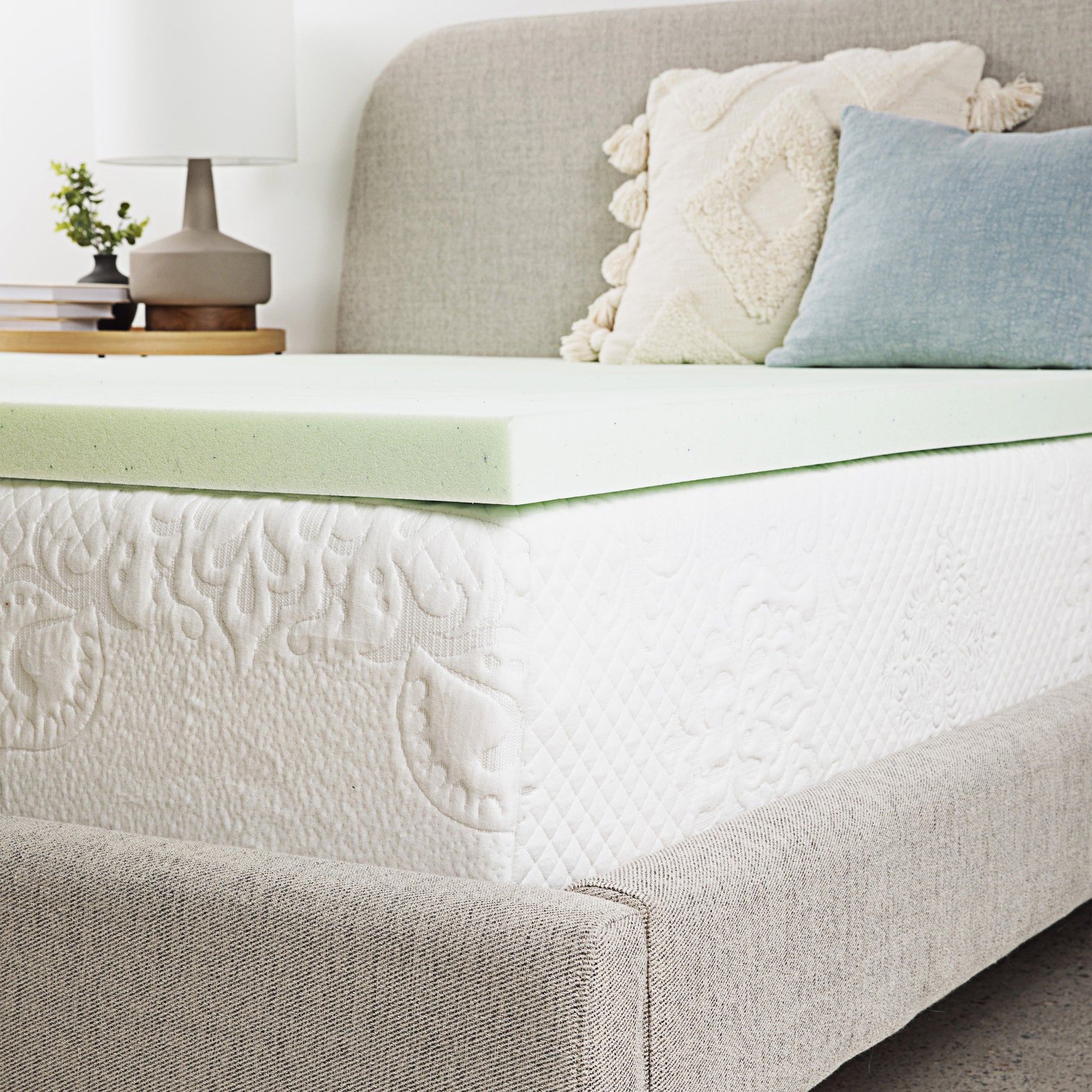 2 Inch Twin Xl Size Cool Gel Memory Foam Mattress Topper Light Green Bedroom Foam