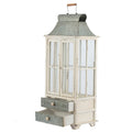 Wooden Candle Lantern Decorative, Hurricane Lantern Holder Decor For Indoor Outdoor, Home Garden Wedding Ivory Wood Glass