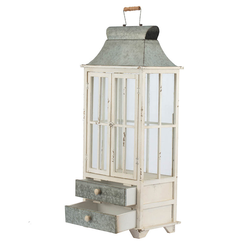 Wooden Candle Lantern Decorative, Hurricane Lantern Holder Decor For Indoor Outdoor, Home Garden Wedding Ivory Wood Glass