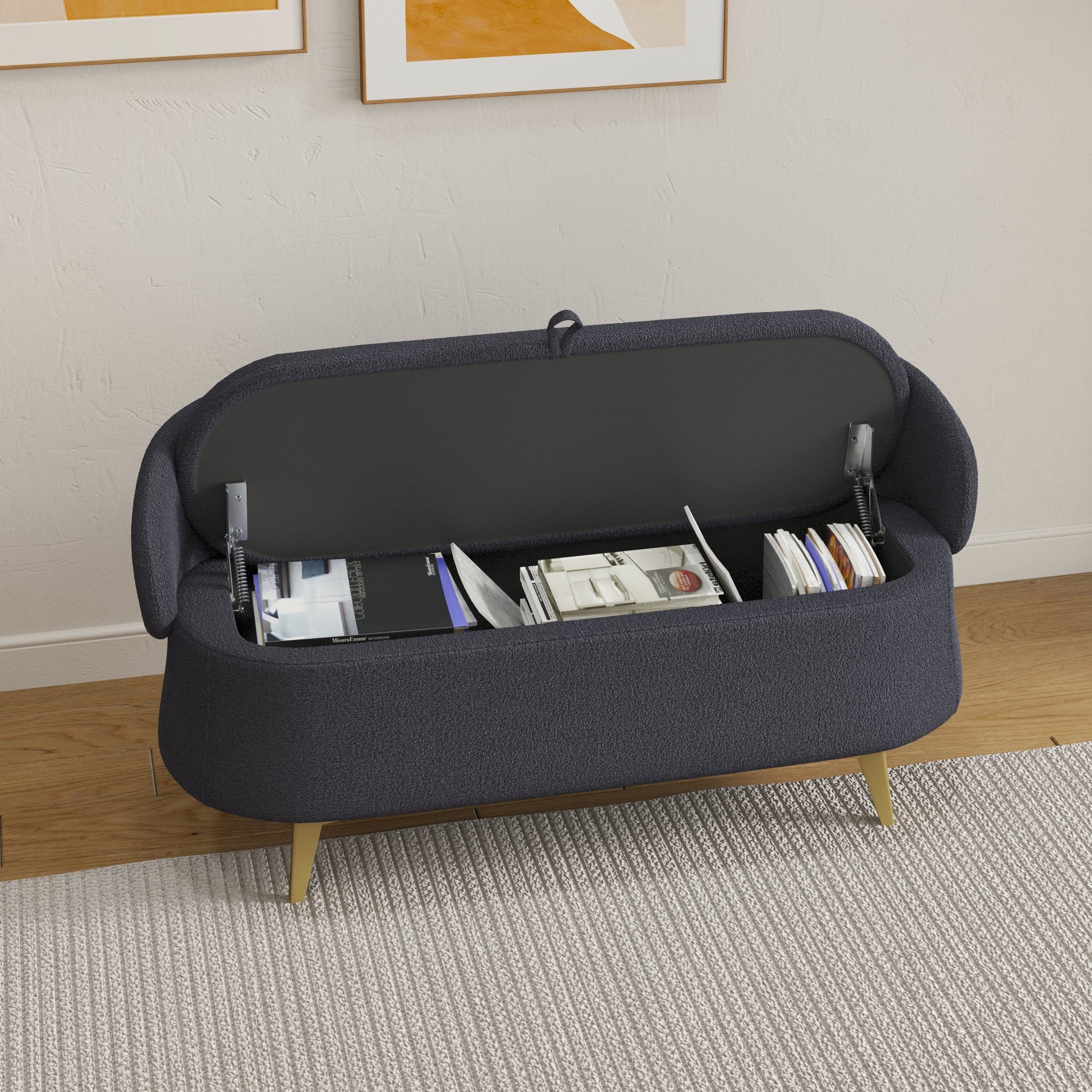 50 Inchesmulti Functional Long Rectangular Bed End Storage Sofa Stool Teddy Fleece Gray Polyester Blend