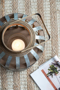 Decorative Lantern With Handle, Wooden Lantern For Indoor Outdoor, Home Garden Wedding Silver Iron