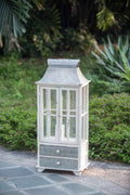 Wooden Candle Lantern Decorative, Hurricane Lantern Holder Decor For Indoor Outdoor, Home Garden Wedding Ivory Wood Glass