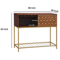 Kalyn 48 Inch Acacia Wood Bar Cabinet, 1 Door, Metal Frame, Geometric Screen Printed Design, Brown, Brass Brown Metal & Wood