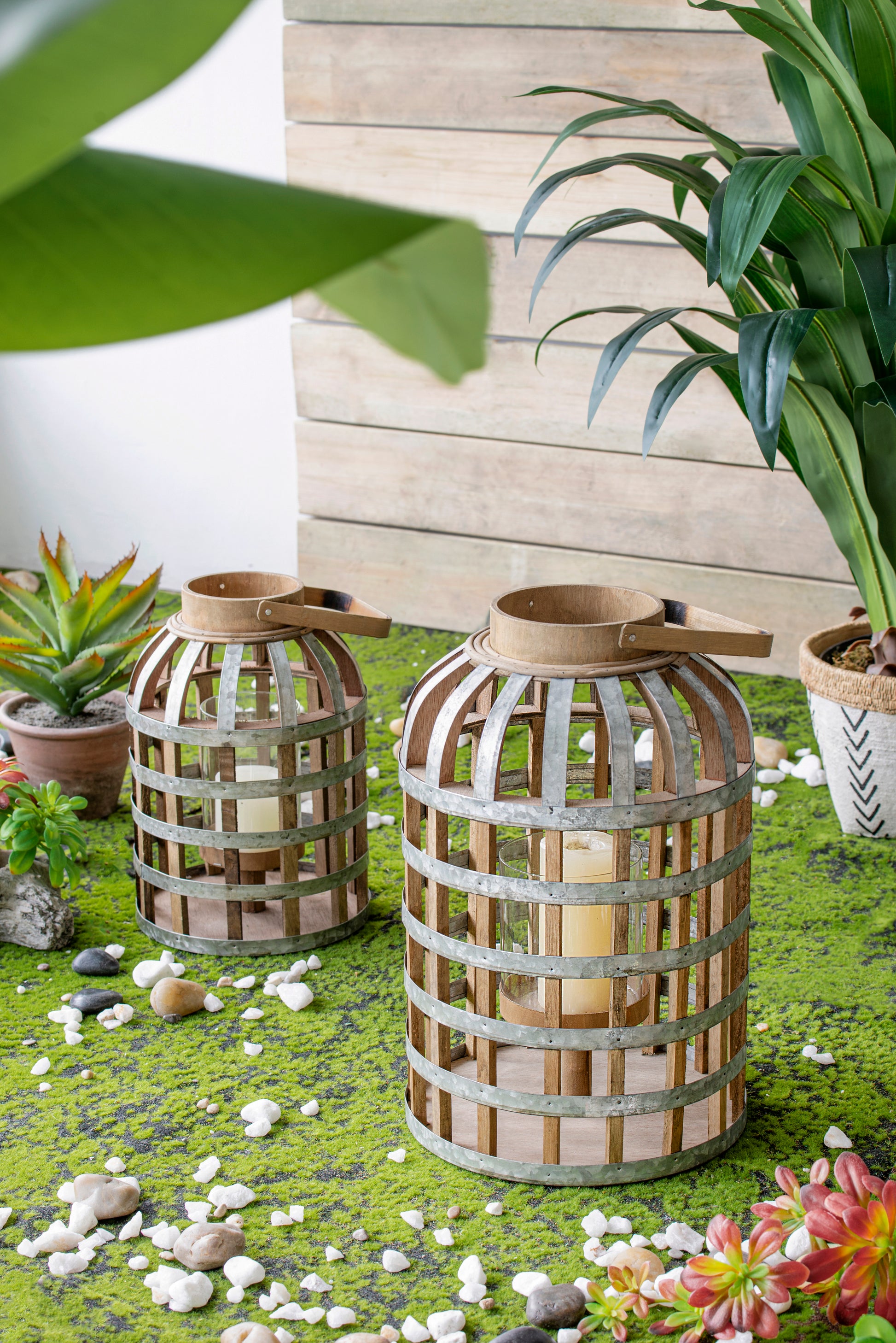 Decorative Lantern With Handle, Wooden Lantern For Indoor Outdoor, Home Garden Wedding Silver Iron