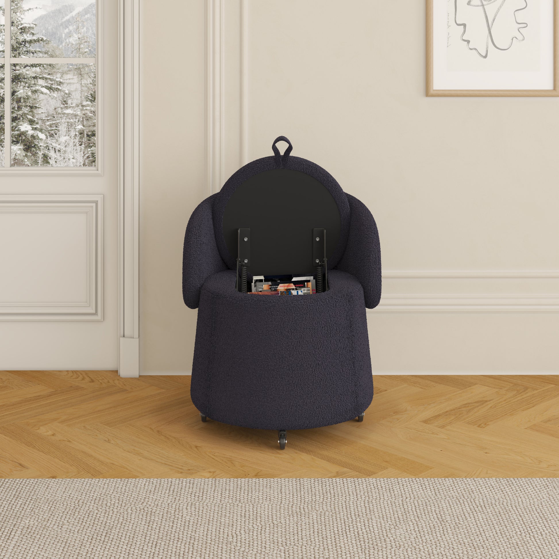 Multi Functional Stool Can Be Moved For Storage,Teddy Fleece Bedroom And Living Room Gray Polyester Blend