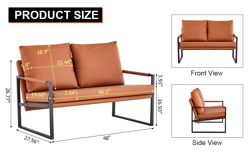 Pu Leather Armchair Metal Frame Cushion Armchair, Cushion Backrest, Living Room Sofa 1 Double Sofa 2 Single Sofa Brown Pu Leather Metal Frame Foam Sf 008 Brown Foam Pu 4 Seat