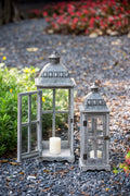 Wooden Candle Lantern Decorative, Hurricane Lantern Holder Decor For Indoor Outdoor, Home Garden Wedding Gray Wood Glass