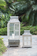 Wooden Candle Lantern Decorative, Hurricane Lantern Holder Decor For Indoor Outdoor, Home Garden Wedding Ivory Wood Glass