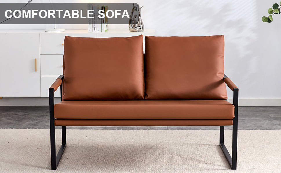 Pu Leather Armchair Metal Frame Cushion Armchair, Cushion Backrest, Living Room Sofa 1 Double Sofa 2 Single Sofa Brown Pu Leather Metal Frame Foam Sf 008 Brown Foam Pu 4 Seat