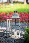 Wooden Candle Lantern Decorative, Hurricane Lantern Holder Decor For Indoor Outdoor, Home Garden Wedding Gray Wood Glass