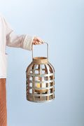 Decorative Lantern With Handle, Wooden Lantern For Indoor Outdoor, Home Garden Wedding Silver Iron