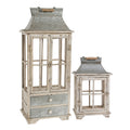 Wooden Candle Lantern Decorative, Hurricane Lantern Holder Decor For Indoor Outdoor, Home Garden Wedding Ivory Wood Glass