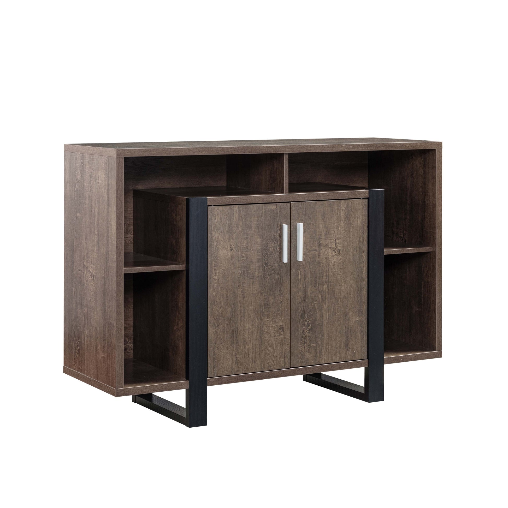 Wine Cabinet, Kitchen Bar Display Cabinet With 4 Shelves & Center Cabinet Walnut Oak & Black Walnut Particle Board