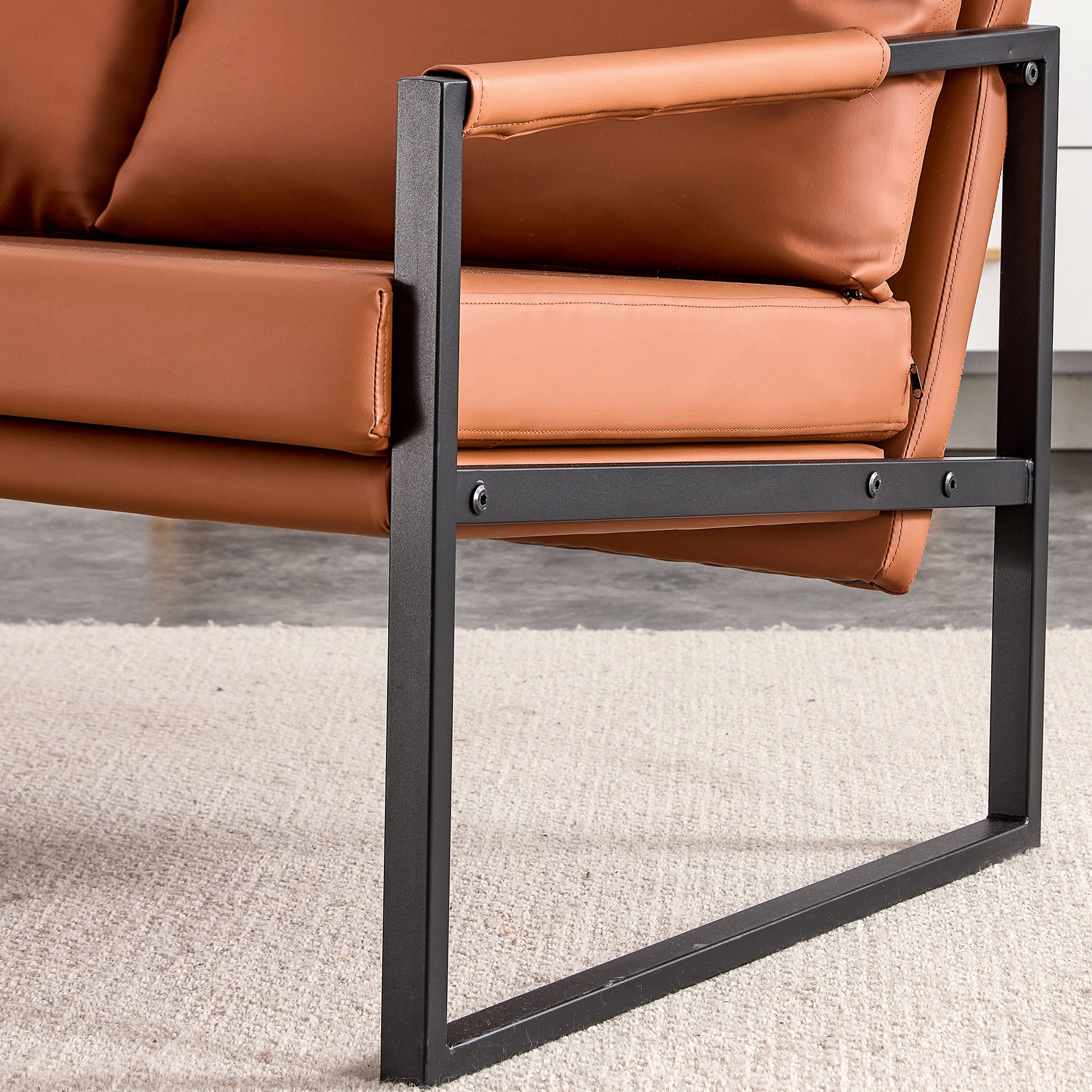 Pu Leather Armchair Metal Frame Cushion Armchair, Cushion Backrest, Living Room Sofa 1 Double Sofa 2 Single Sofa Brown Pu Leather Metal Frame Foam Sf 008 Brown Foam Pu 4 Seat