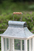 Wooden Candle Lantern Decorative, Hurricane Lantern Holder Decor For Indoor Outdoor, Home Garden Wedding Ivory Wood Glass