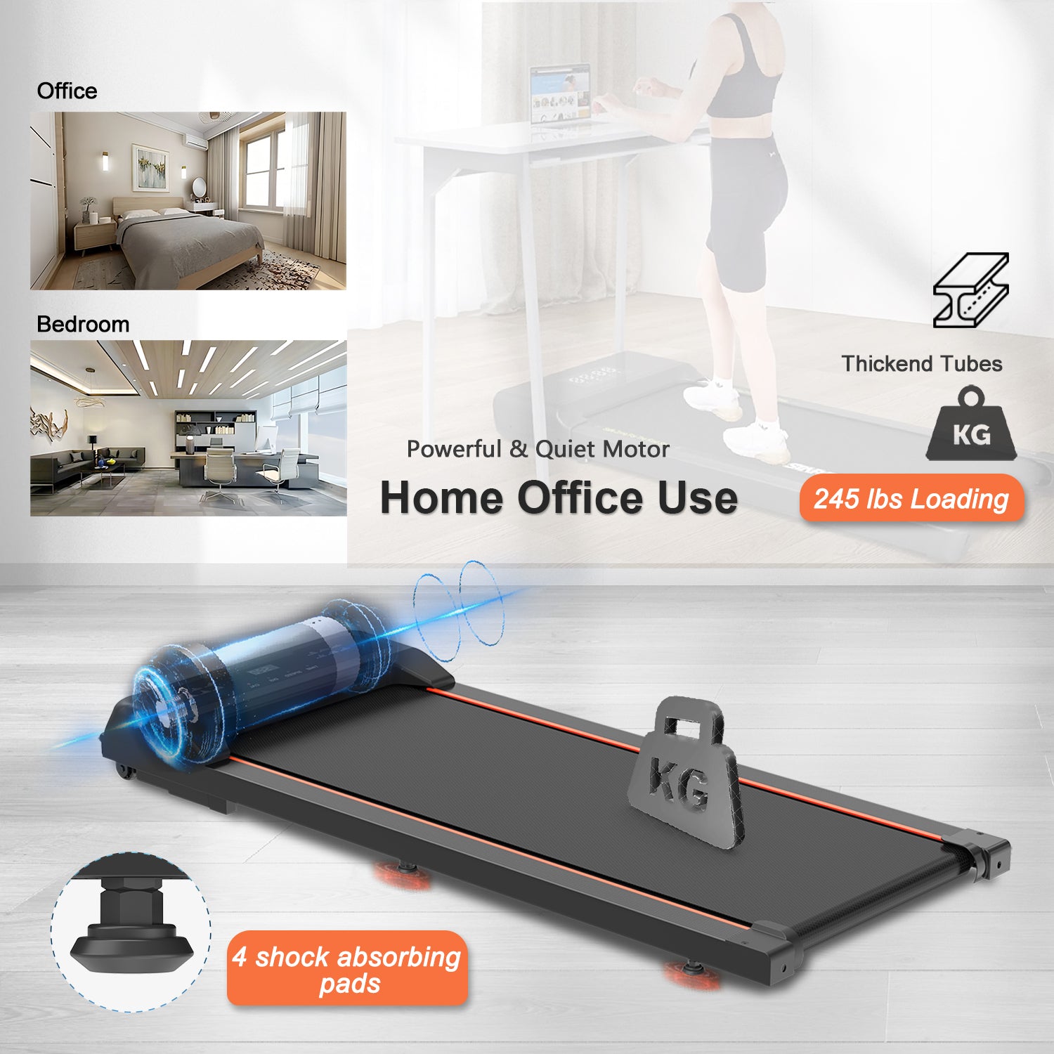 Walking Pad Under Desk Treadmill, Led Display And Remote Control Portable Treadmill For Home And Office, 2.5Hp 265Lbs Indoor Fitness Black Without Portable Office American Design Gym Abs Pc Steel