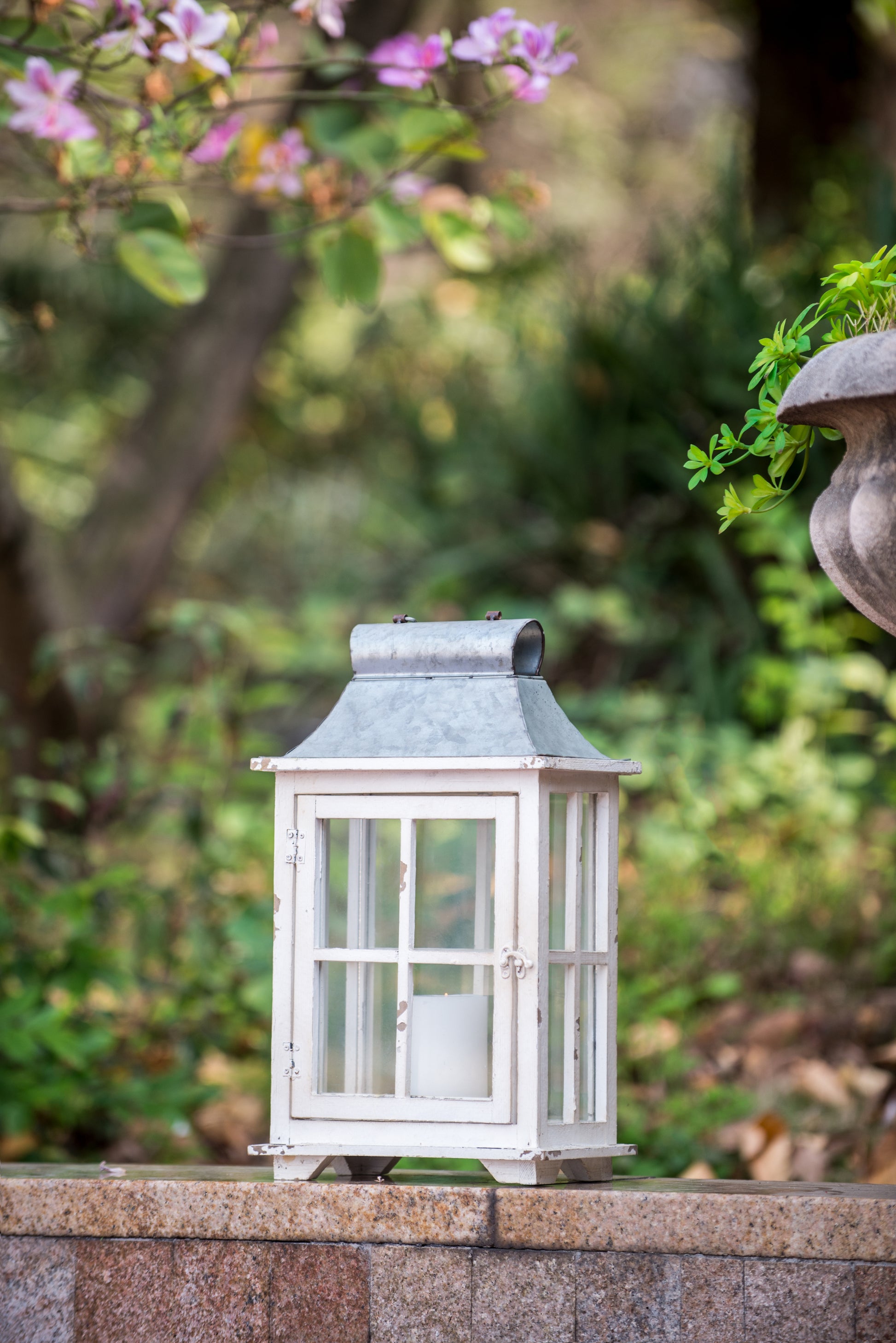 Wooden Candle Lantern Decorative, Hurricane Lantern Holder Decor For Indoor Outdoor, Home Garden Wedding Ivory Wood Glass