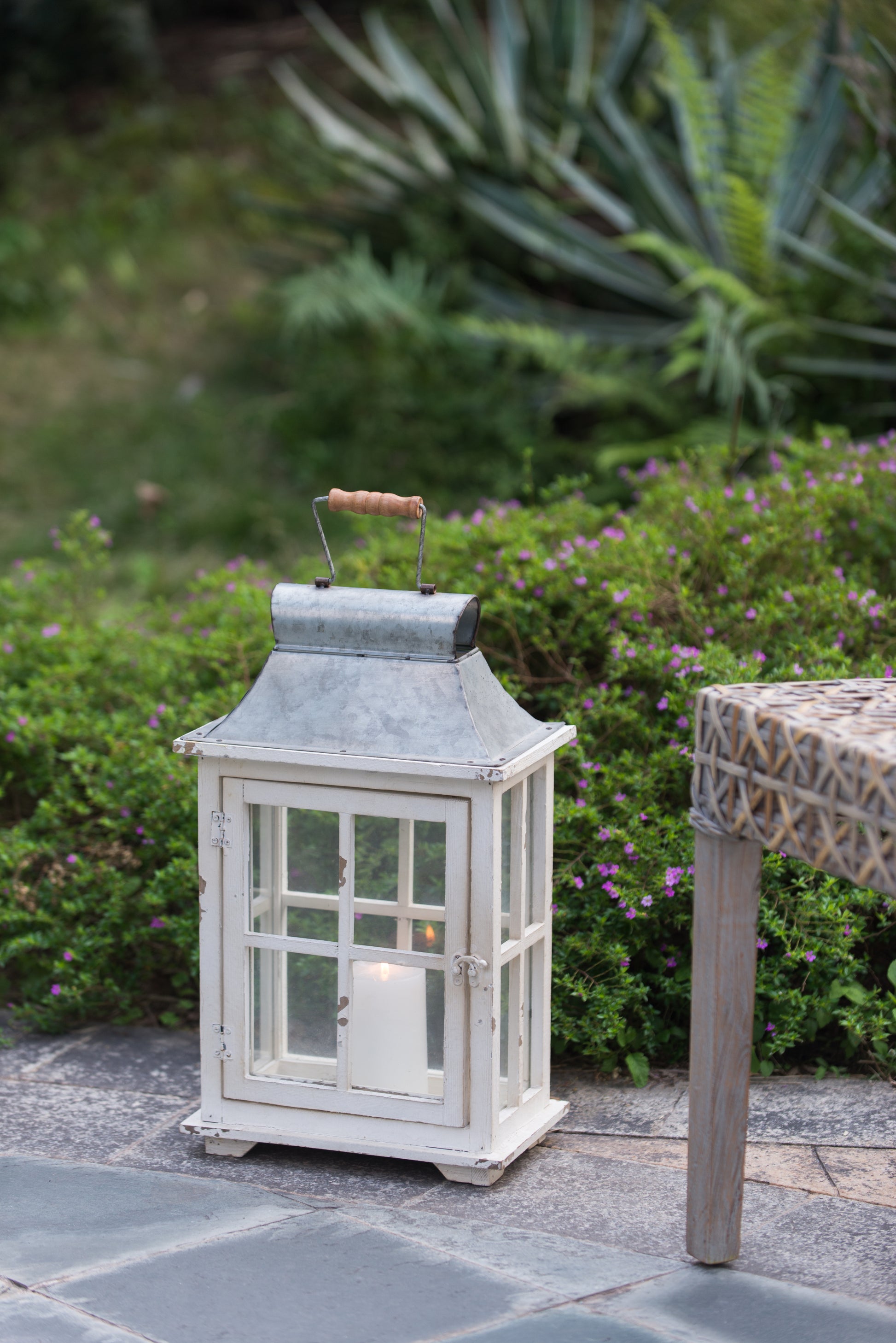 Wooden Candle Lantern Decorative, Hurricane Lantern Holder Decor For Indoor Outdoor, Home Garden Wedding Ivory Wood Glass