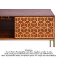 Kalyn 48 Inch Acacia Wood Bar Cabinet, 1 Door, Metal Frame, Geometric Screen Printed Design, Brown, Brass Brown Metal & Wood