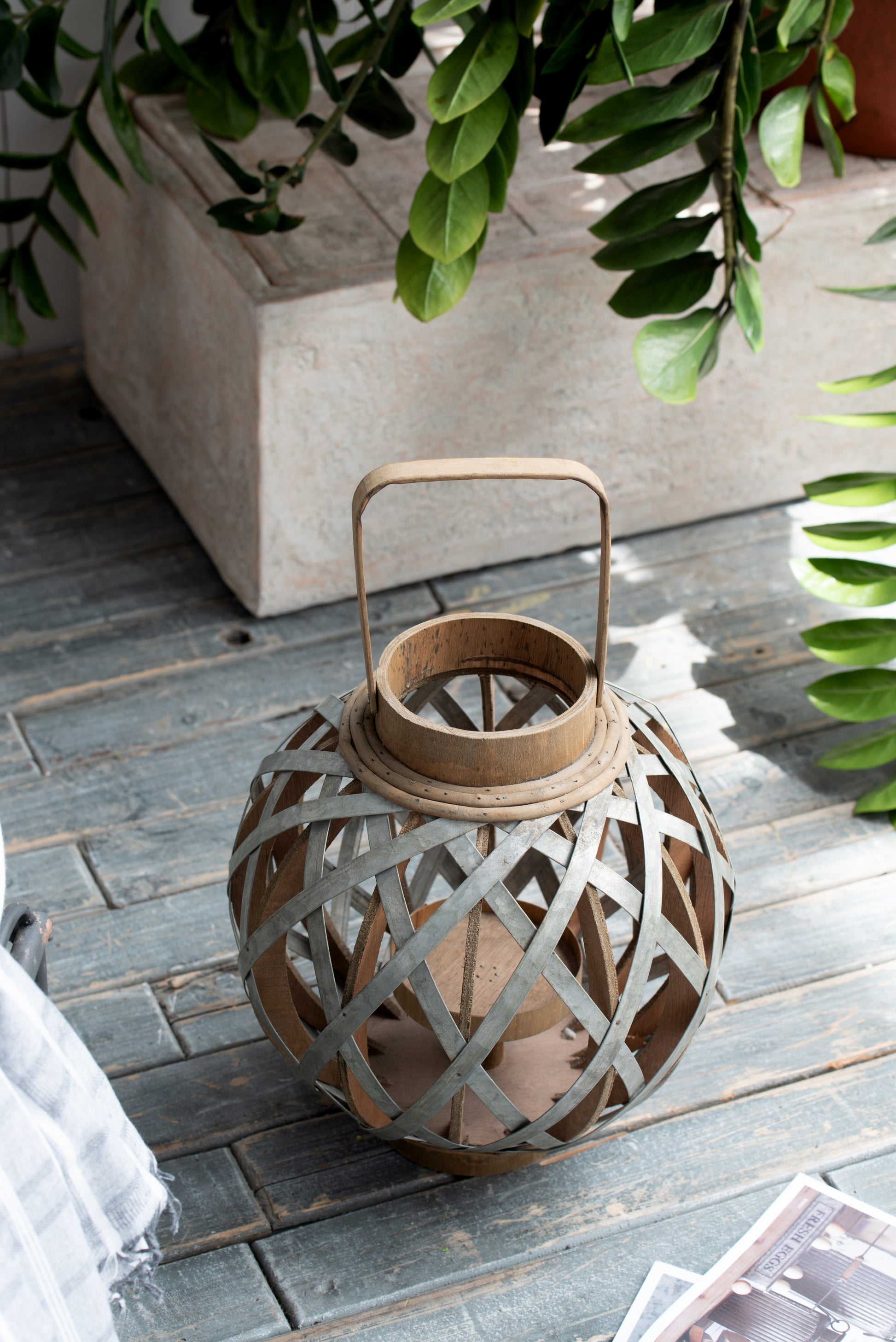 Decorative Lantern With Handle, Wooden Lantern For Indoor Outdoor, Home Garden Wedding Silver Iron