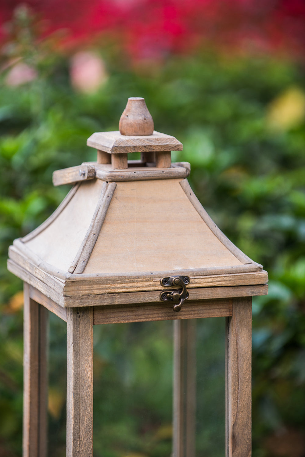 Wooden Candle Lantern Decorative, Hurricane Lantern Holder Decor For Indoor Outdoor, Home Garden Wedding Ivory Mdf Glass