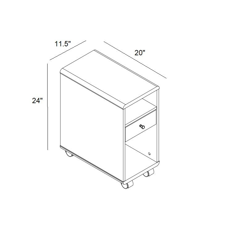 Mobile Chairside Table With Drawer, White White Particle Board