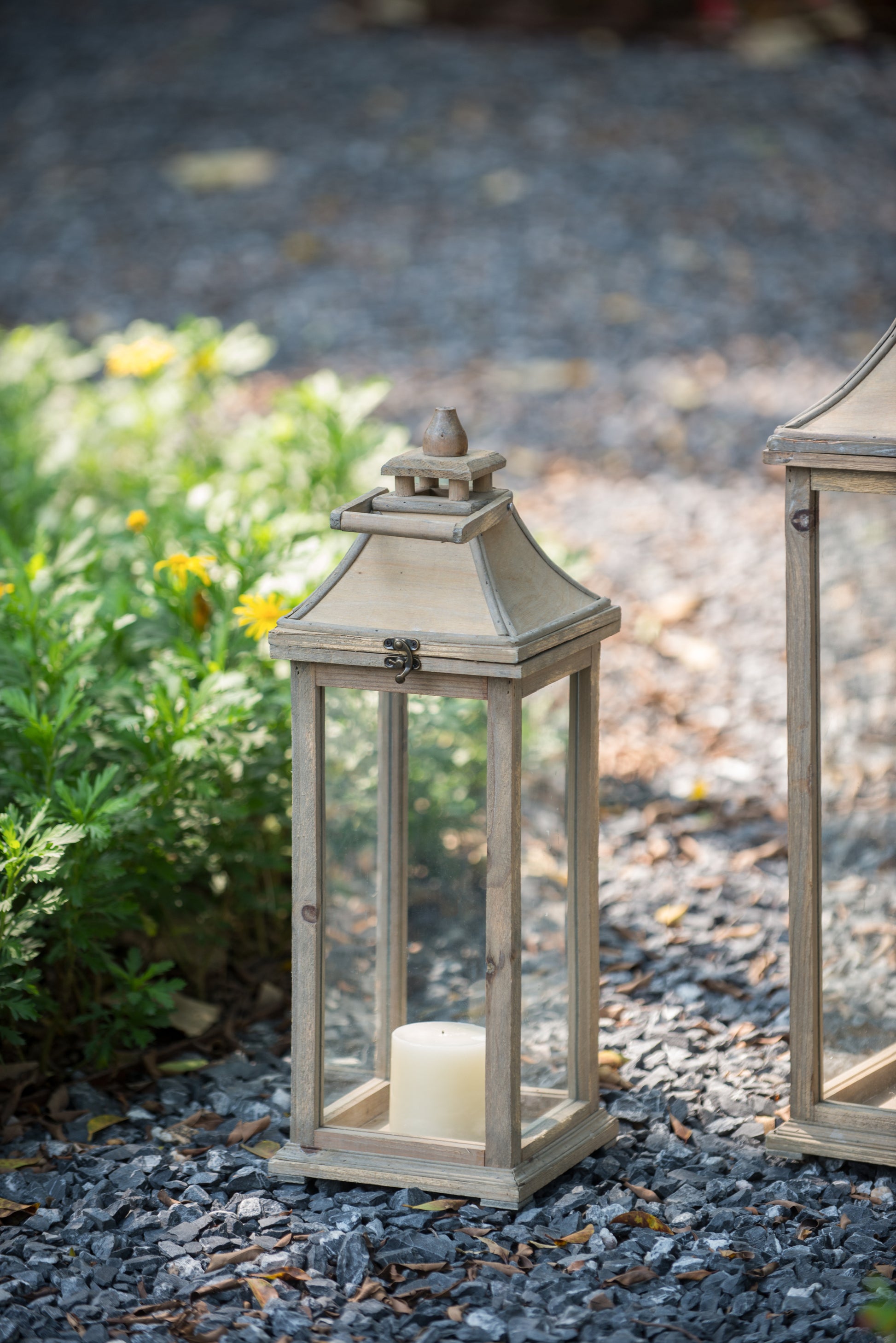 Wooden Candle Lantern Decorative, Hurricane Lantern Holder Decor For Indoor Outdoor, Home Garden Wedding Ivory Mdf Glass