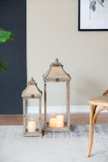 Wooden Candle Lantern Decorative, Hurricane Lantern Holder Decor For Indoor Outdoor, Home Garden Wedding Ivory Mdf Glass