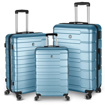 Luggage Suitcase 3 Piece Sets Hardside Carry On Luggage With Spinner Wheels 20" 24" 28" Aqua Blue Abs