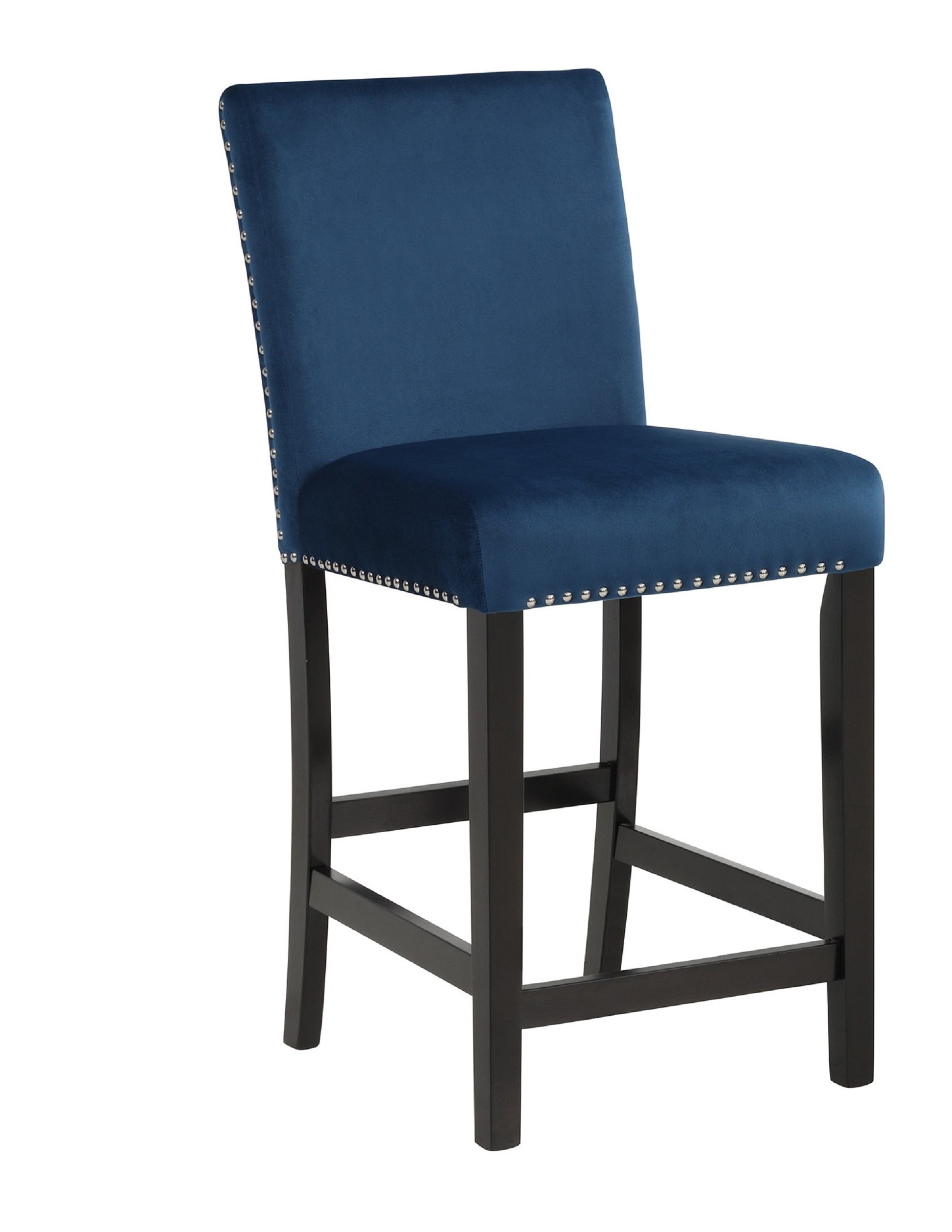 2Pc Contemporary Modern Transitional Counter Height Side Chair With Trim Royal Blue Upholstery Fabric Black Base Wooden Furniture Navy Blue Dining Room Contemporary,Modern Dining Chairs Tufted Back Wood