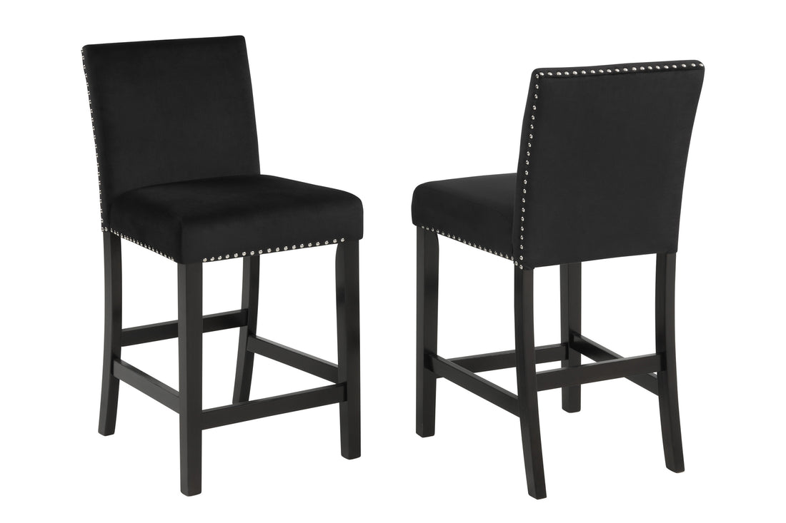 2Pc Contemporary Modern Transitional Counter Height Side Chair With Trim Black Upholstery Fabric Black Base Wooden Furniture Black Dining Room Contemporary,Modern Dining Chairs Tufted Back Wood