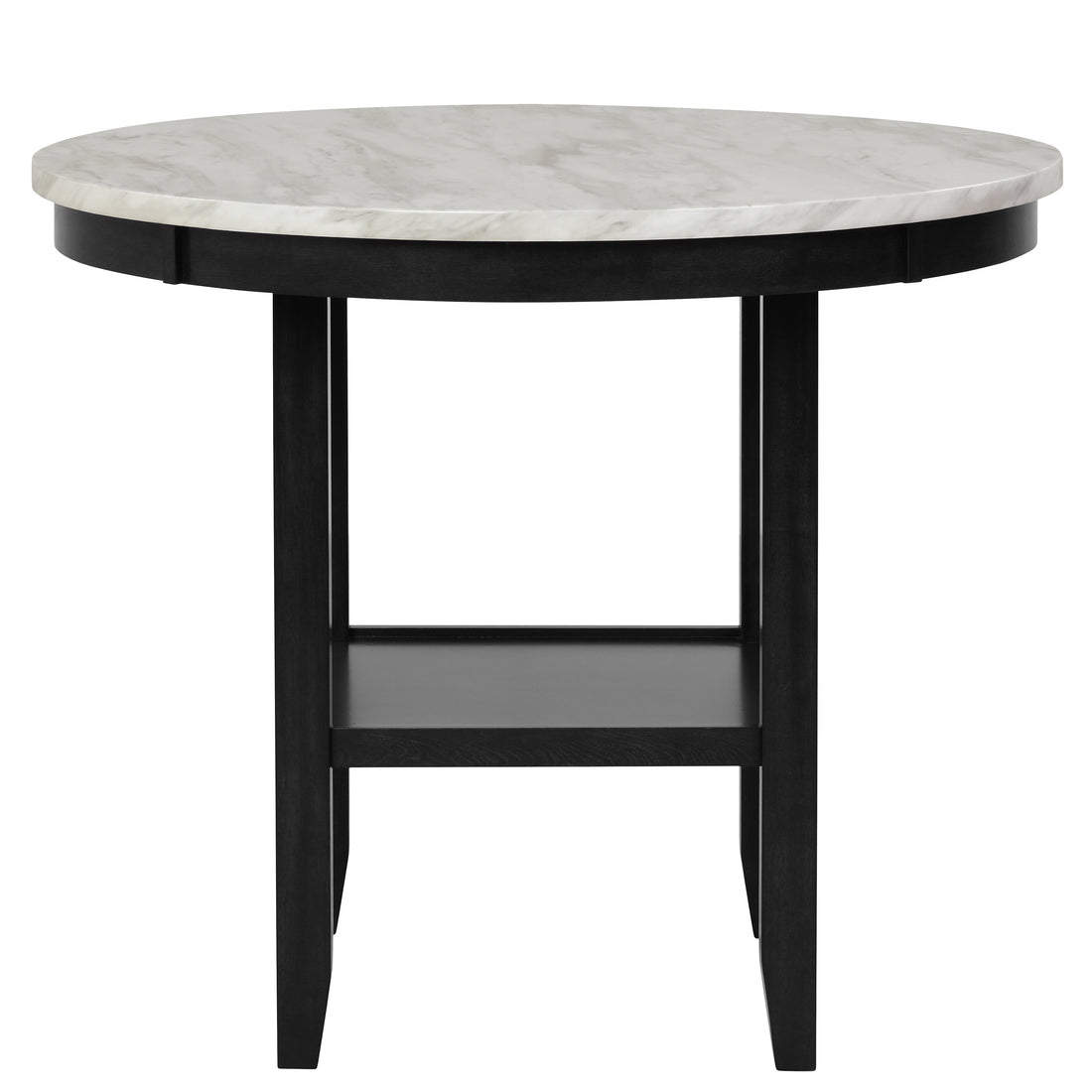 Transitional 5Pc Round Counter Height Dining Table Set White Faux Marble Upholstered Black Fabric Dining Room Wooden Furniture Wood Marble Black Dining Room 42 Inches Modern Round Dining Table With Chair Wood