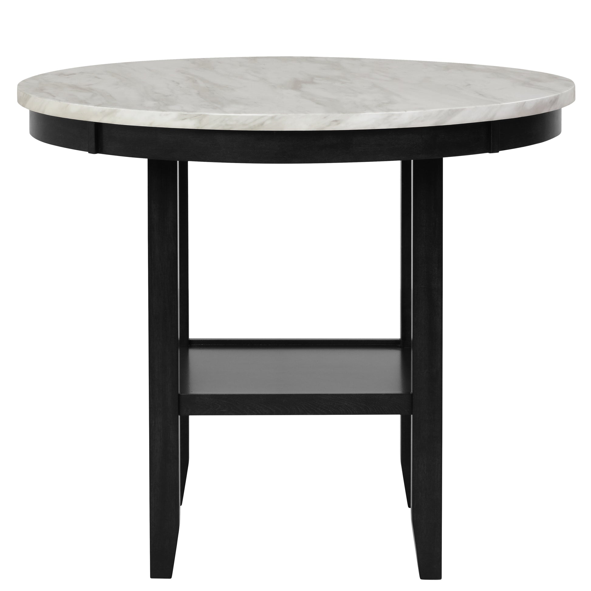 1Pc Transitional Round Counter Height Table White Faux Marble Top Black Finish Base Wooden Furniture White Dining Room Contemporary,Modern,Transitional Round Wood