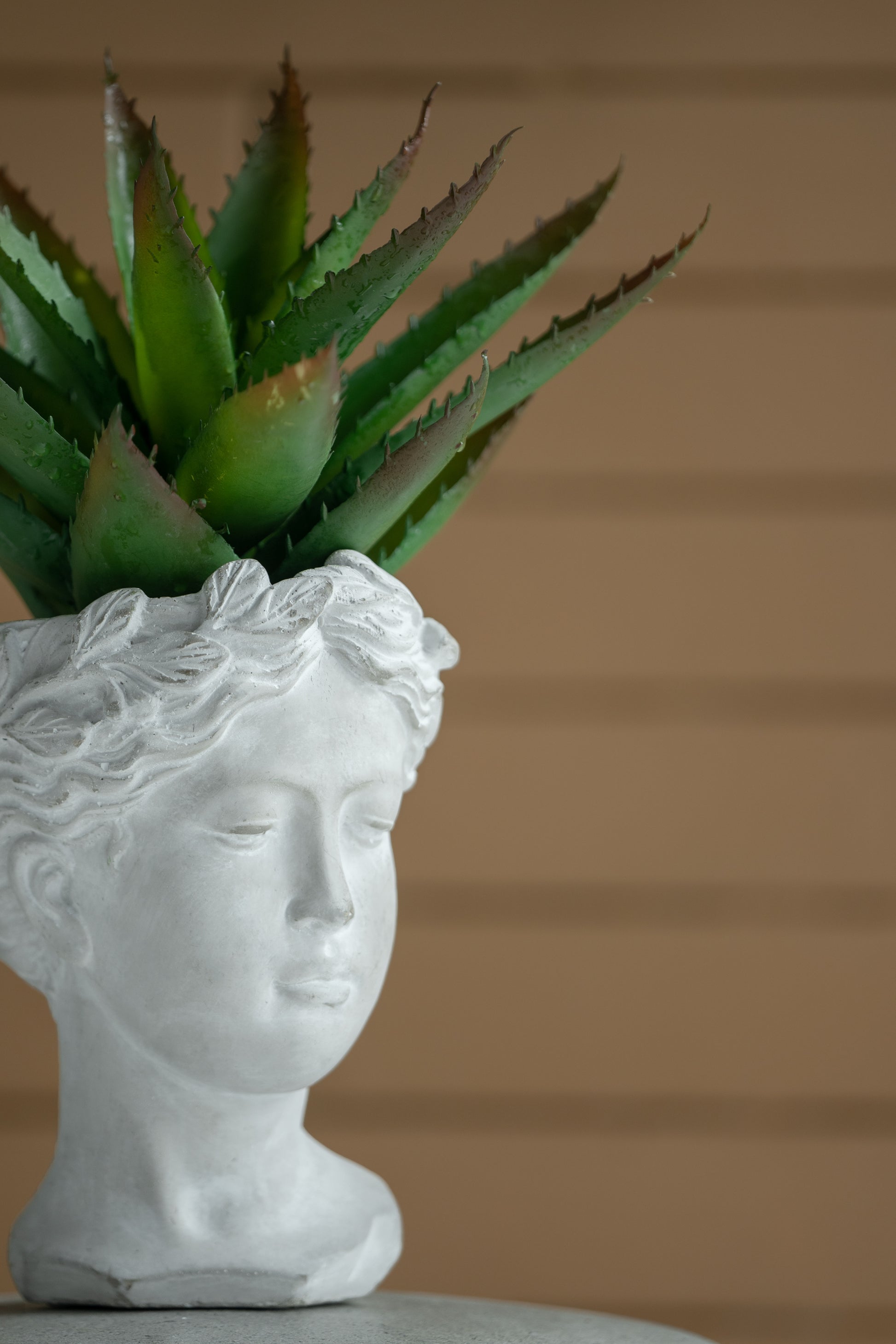 Greek Style Cement Head Planter Indoor Outdoor Home Garden Decor, D6" X 9" Gray Cement