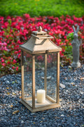 Wooden Candle Lantern Decorative, Hurricane Lantern Holder Decor For Indoor Outdoor, Home Garden Wedding Ivory Mdf Glass