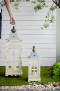 Wooden Candle Lantern Decorative, Hurricane Lantern Holder Decor For Indoor Outdoor, Home Garden Wedding Ivory Wood Glass