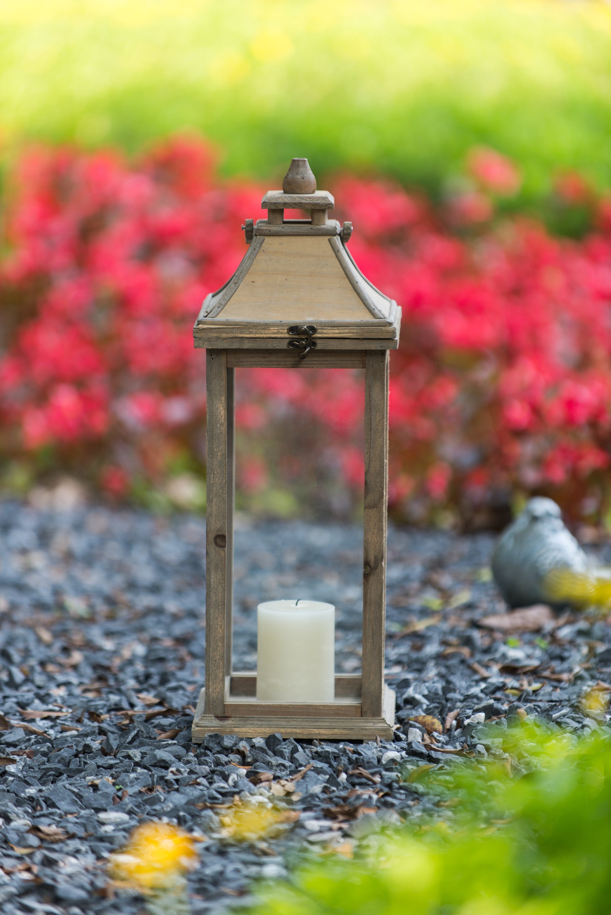 Wooden Candle Lantern Decorative, Hurricane Lantern Holder Decor For Indoor Outdoor, Home Garden Wedding Ivory Mdf Glass