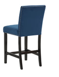 2Pc Contemporary Modern Transitional Counter Height Side Chair With Trim Royal Blue Upholstery Fabric Black Base Wooden Furniture Navy Blue Dining Room Contemporary,Modern Dining Chairs Tufted Back Wood