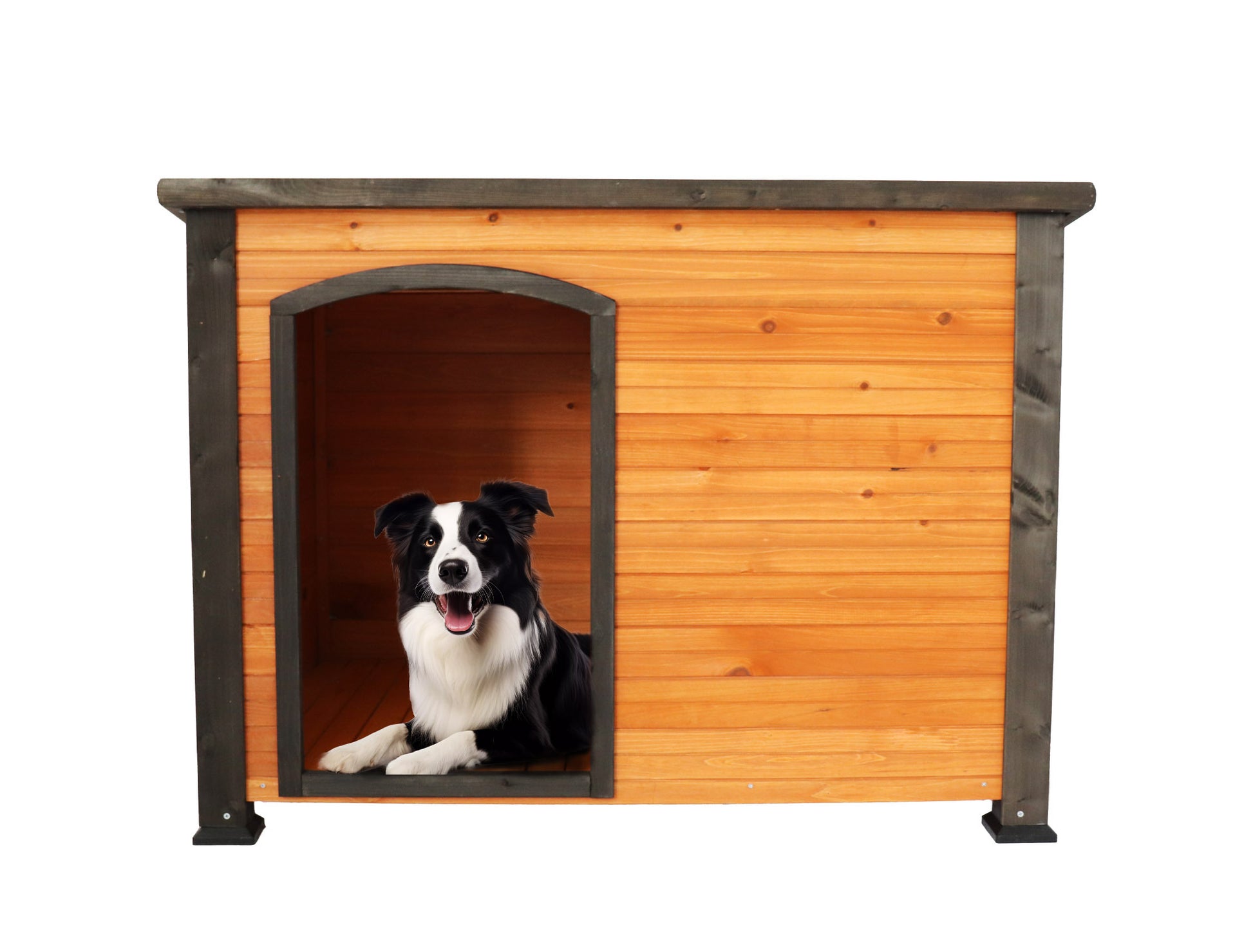 45"Dog House Outdoor And Indoor Wooden Kennel, Winter Strap With Elevated Feet, Large Dog Weatherproof Gold Red And Black Golden Black Solid Wood