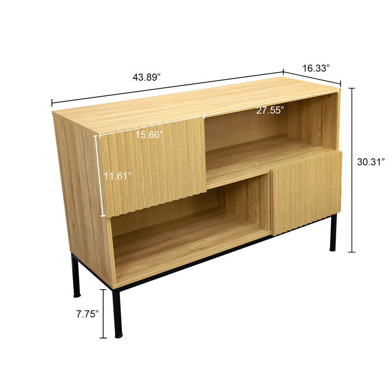 Sideboard Buffet Cabinet, Modern Accent Cabinet With Wavy Grain Door, Console Table With Storage For Living Room, Dinning Room, Kitchen Accent Chests 3 4 Spaces Oak Oak Primary Living Space Open Storage Space American Design,Contemporary,European,Modern