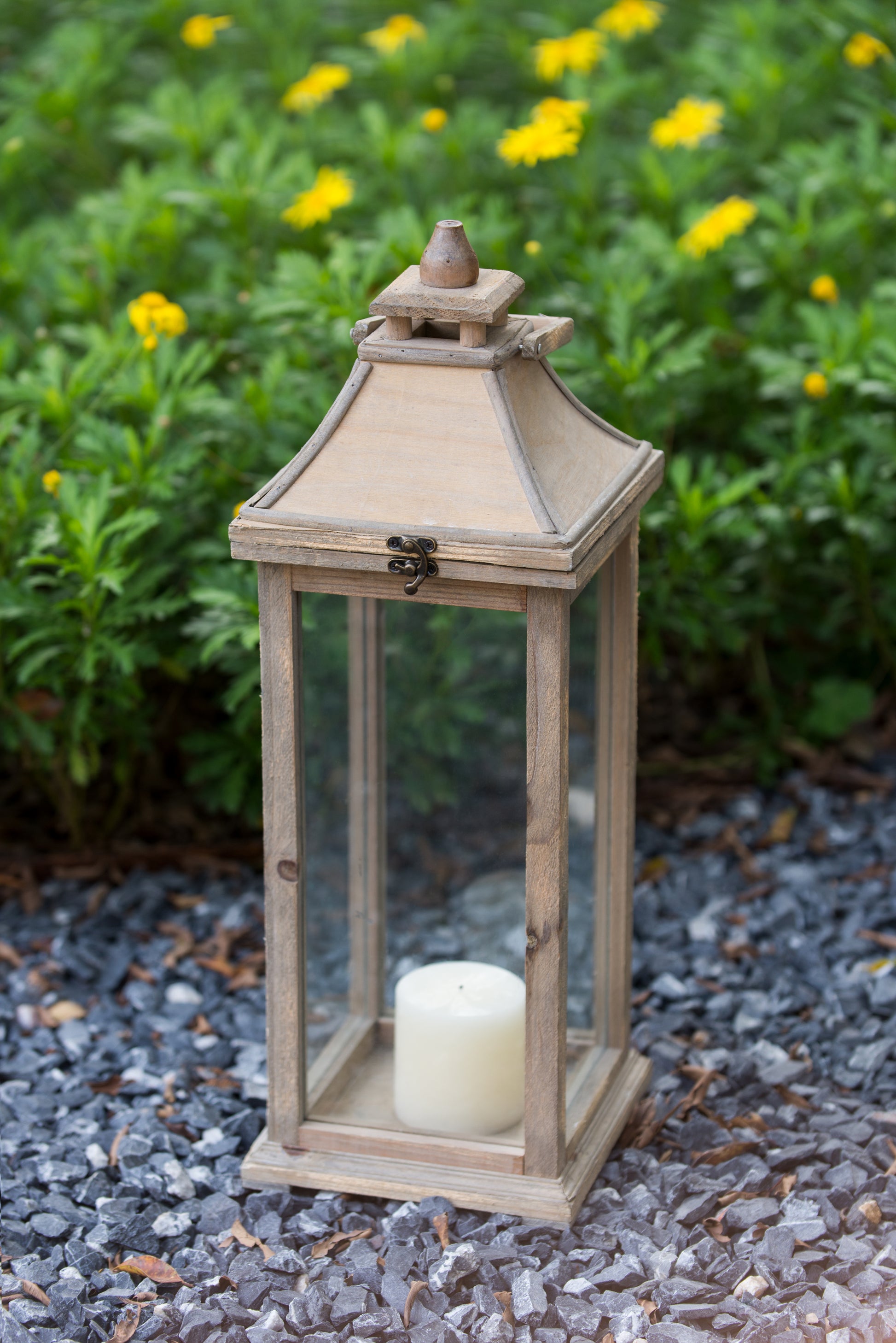 Wooden Candle Lantern Decorative, Hurricane Lantern Holder Decor For Indoor Outdoor, Home Garden Wedding Ivory Mdf Glass