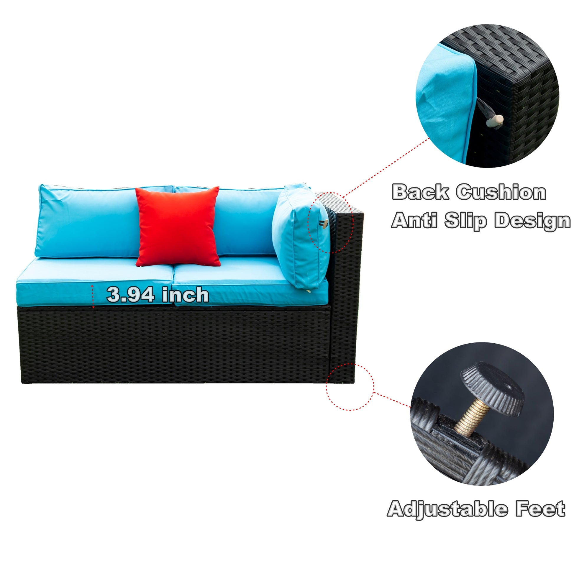 5 Pieces Pe Rattan Sectional Outdoor Furniture Cushioned U Sofa Set With 2 Pillow Yes Sectional Black Blue Rust Resistant Frame Mildew Resistant Cushion Garden & Outdoor Modern Complete Patio Sets Fiber Foam And Polyester Fiber Pad Rattan