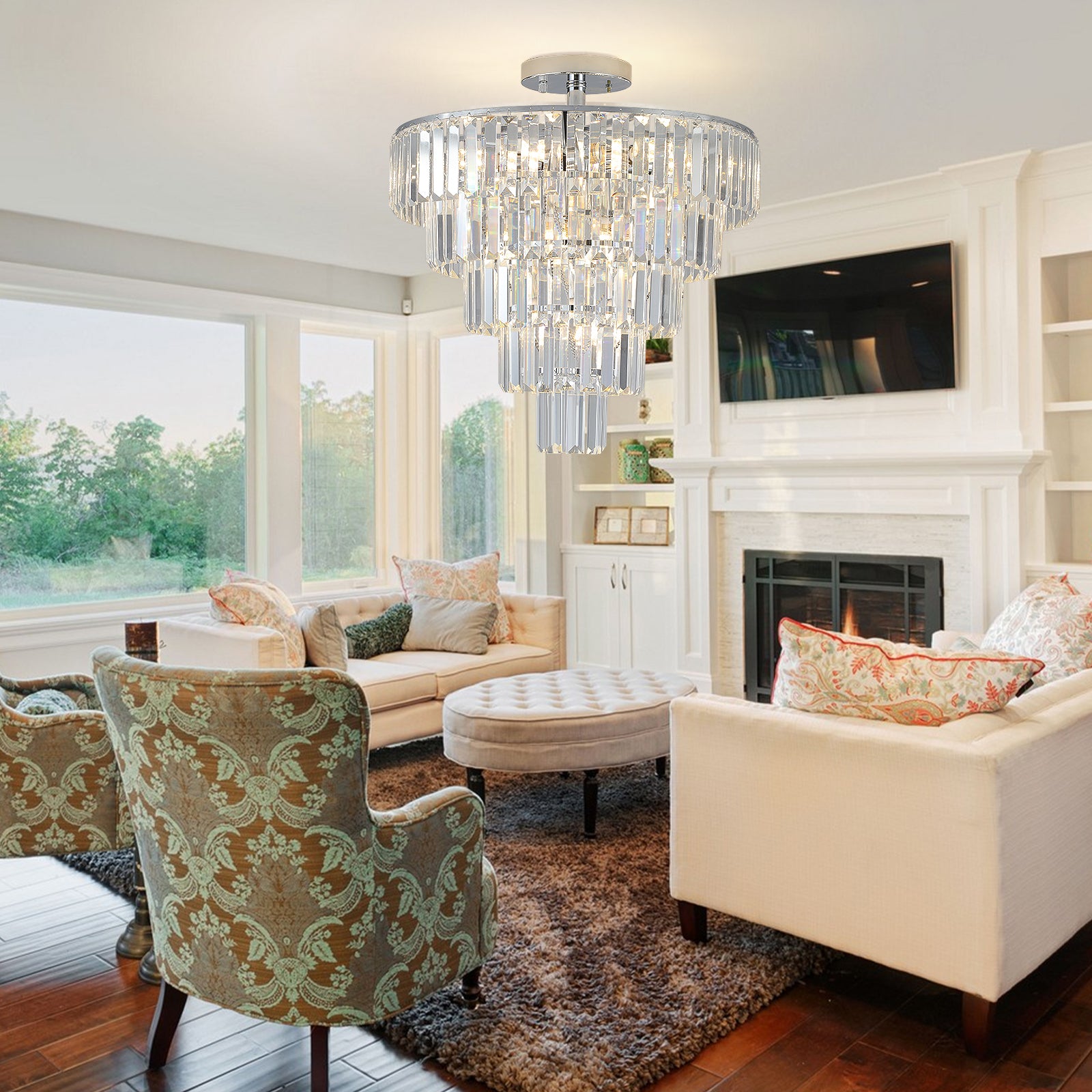 Same As W1340110373 L5010 Large Crystal Chandelier In White Chrome Color, Modern Style Chandelier, Dining Room, Living Room, Bedroom Without Bulb Chrome Luxury Crystal Iron
