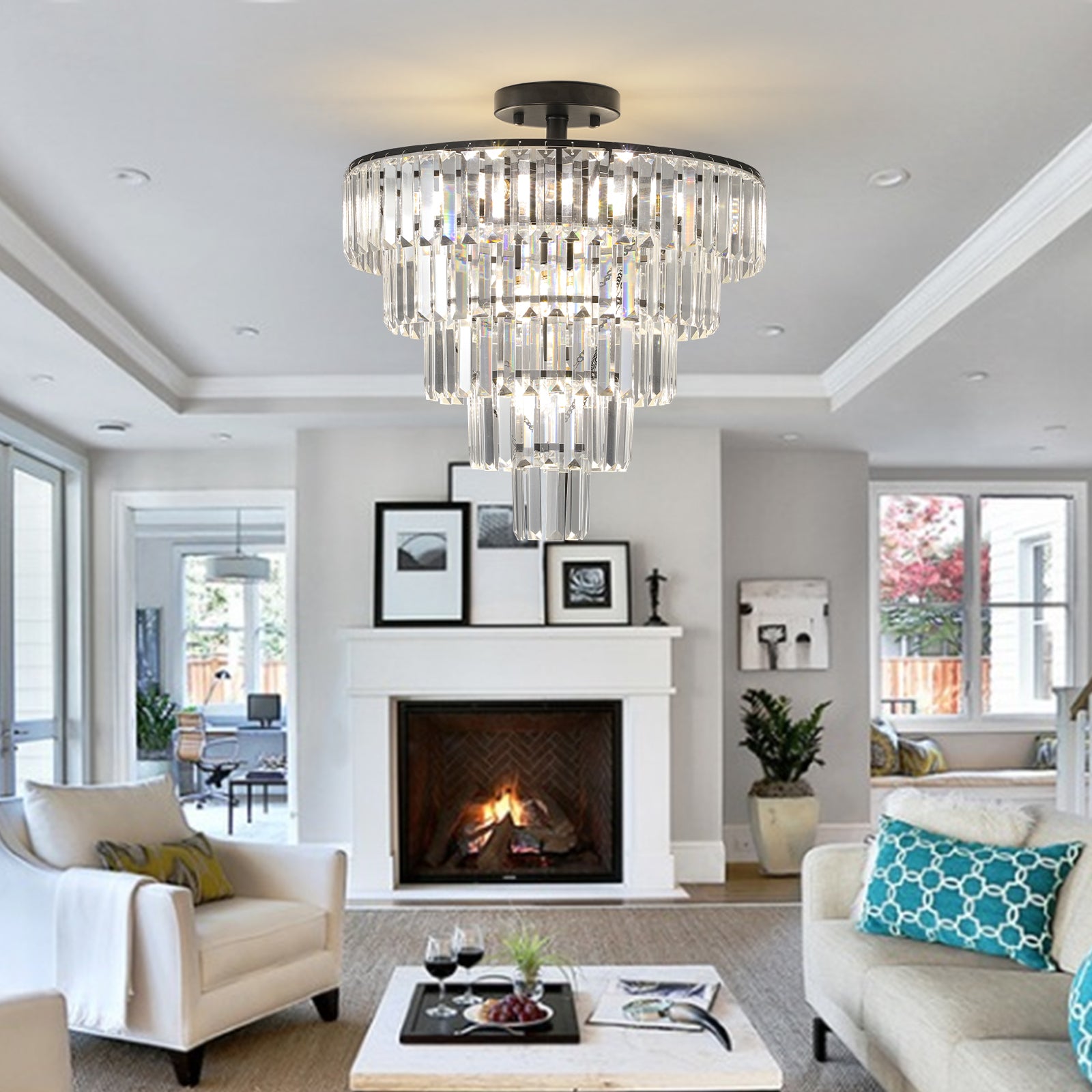 Same As W1340110374 L5011 Black Large Crystal Chandelier, Modern Style Chandelier, Dining Room, Living Room, Bedroom Bulbs Not Included Black Luxury Crystal