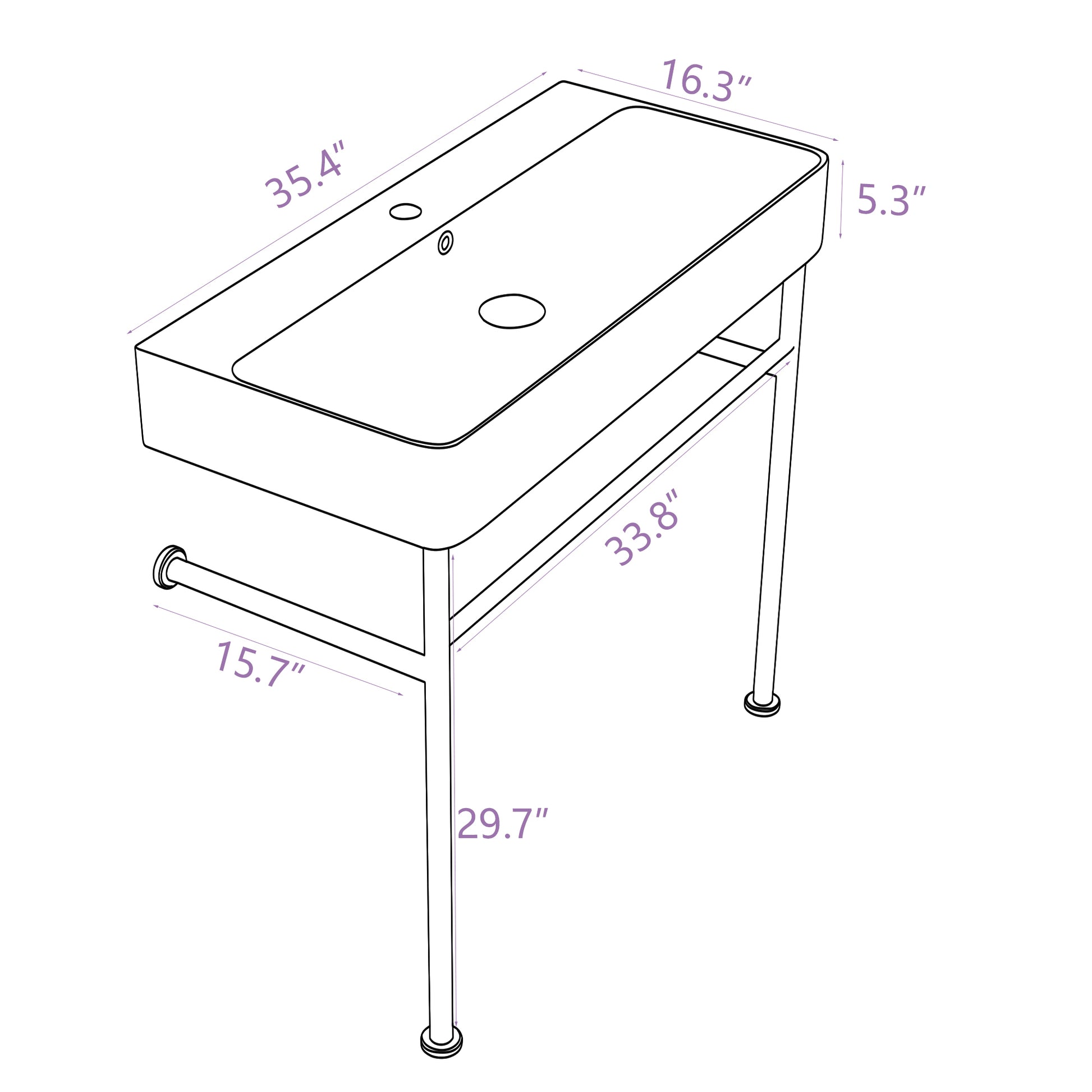 35" Bathroom Console Sink With Overflow,Ceramic Console Sink White Basin Gold Legs White Ceramic